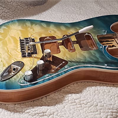 Stunning USA made,Double bound Alder body in Coral reef blue with 5A quilt maple top.Made for a Strat body# CRBS-1. Free pick guard while supplies last. image 8