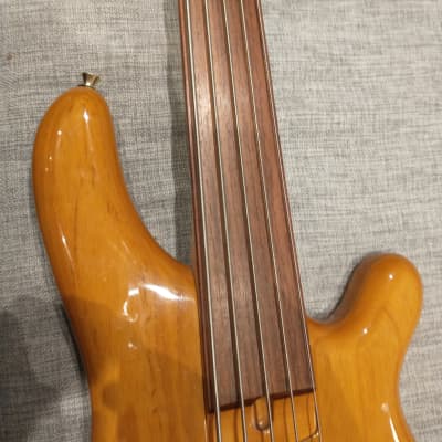 Fernandes APB-100 five string fretless bass, 1990s - orange image 6