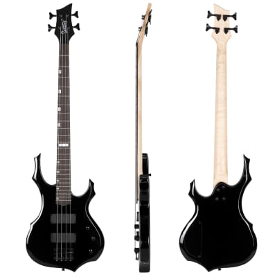 Glarry Full Size 4 String Burning Fire Enclosed H-H Pickup Electric Bass Guitar with 20W Amplifier Bag Strap Connector Wrench Tool 2020s - Black image 4