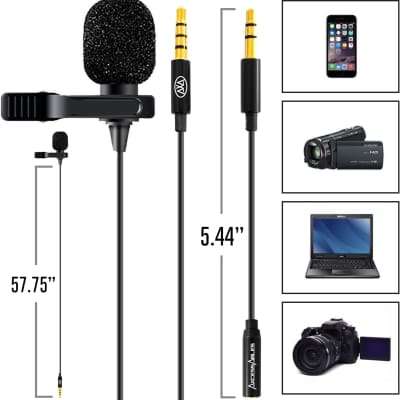 AxcessAbles Lavalier Clip-On Microphone with 5ft TRRS 3.5mm Cable and Adapter(10 Pack) | Omnidirectional Condenser Lapel Microphone for Audio Recording| AxcessAbles Lav Mic (10 Lav Mic Pack) image 3