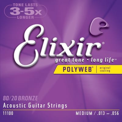 Elixir Polyweb MEDIUM Acoustic guitar Strings 11100 .013-.056 image 1
