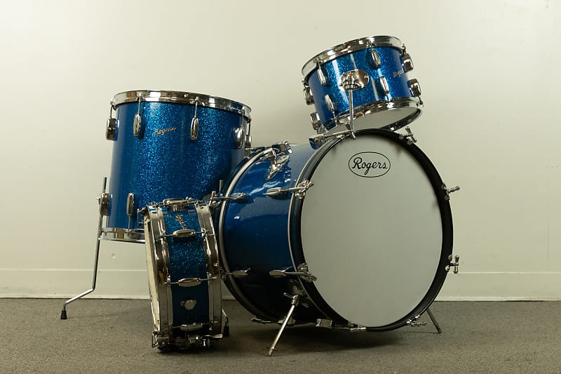 1960s Rogers Swingtime Blue Sparkle Pearl Drum Set image 1