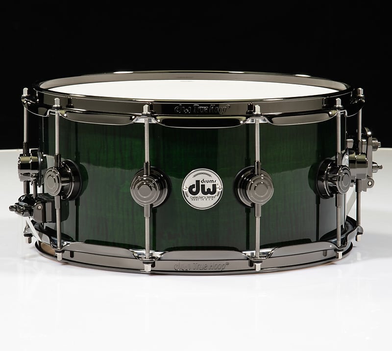DW Collector's 6x14 Maple VLT Snare - Exotic Emerald over Curly Maple image 1