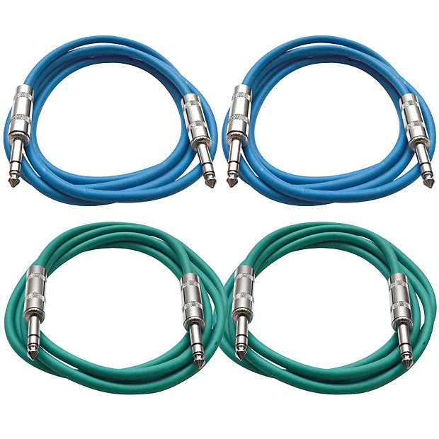 Seismic Audio SATRX-2-2BLUE2GREEN 1/4" TRS Patch Cables - 2' (4-Pack) image 1