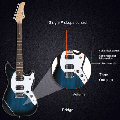 Glarry Full Size 6 String H-H Pickups GMF Electric Guitar with Bag Strap Connector Wrench Tool 2020s - Blue image 4