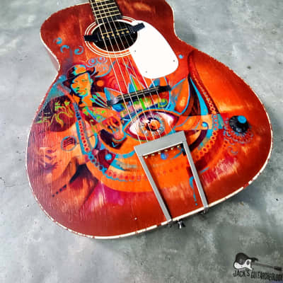 Silvertone H-615 "Robert Johnson" Acoustic Guitar w/ Goldfoil Pickup (1960s, Art by Michael Bond) image 12