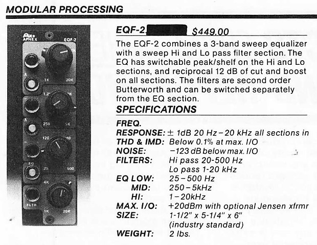 VINTAGE 1980s APHEX EQF-2 PARAMETRIC EQUALIZER PAIR 500