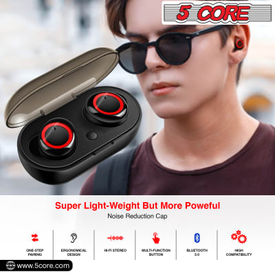 5Core Wireless Ear Buds 2Pack Mini Bluetooth Noise Cancelling Earbud Headphones 32H Playtime IPX8 image 9