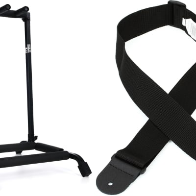 Rok-It RI-GTR-RACK3 Collapsible Folding Guitar Rack for 3 Acoustic or Electric Guitars  Bundle with Levy's M8POLY Woven Polypropylene Guitar Strap - Black for sale