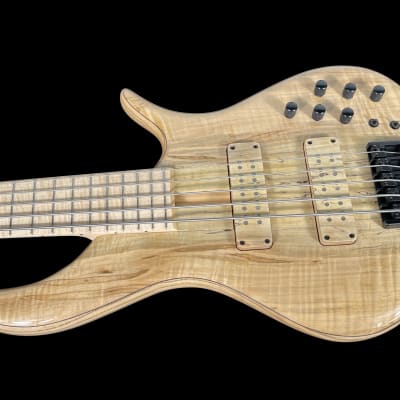 2022 F Bass BN5 Deluxe 5-String Bass with Spalted Maple Top Swamp Ash Body & Active EQ  ~Natural image 1