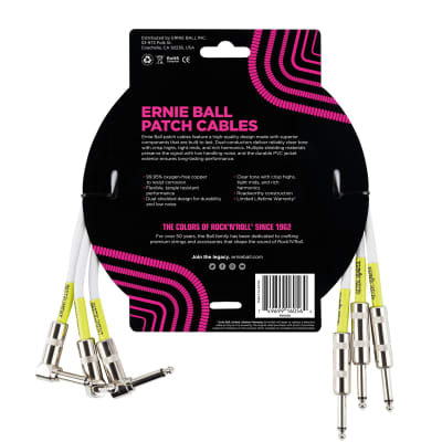 Ernie Ball 1.5' Straight / Angle Patch Cable 3-pack - White image 2