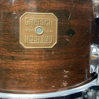 Gretsch Drum Kit, 20", 14", 12", 6x14" Early 1980s, Square Badge - Walnut image 14