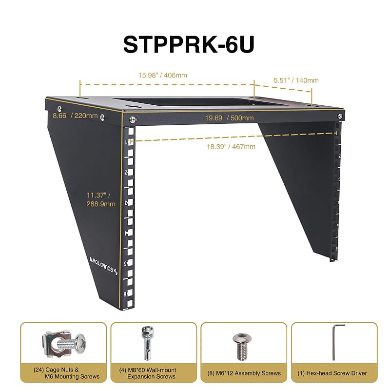 STPPRK-6U, 6U Wall/Under-Desk Mount Patch Panel Bracket, for 19 PA/AV/IT/Computer  Equipment