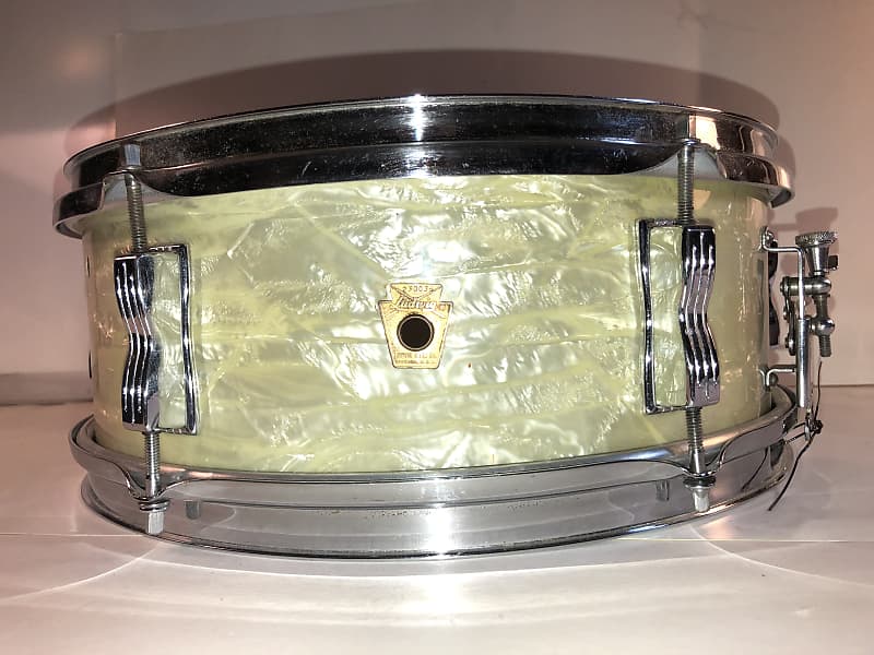 Ludwig No. 491 Pioneer 5x14" 6-Lug Snare Drum with Keystone Badge  1965 White Marine Pearl image 1