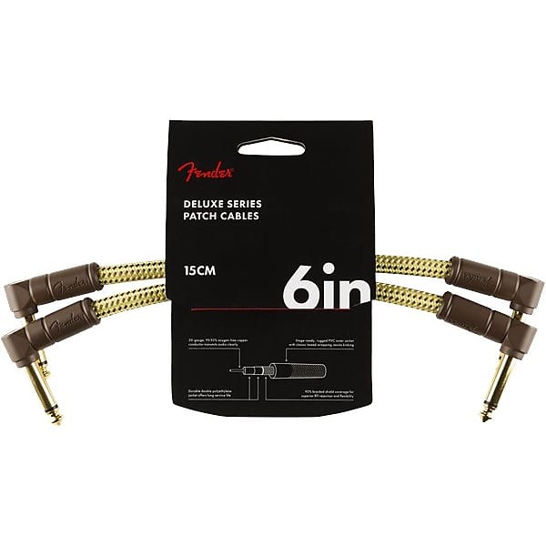 Fender Deluxe Instrument Patch Cable, 15cm/6in, Tweed, 2 Pack image 1