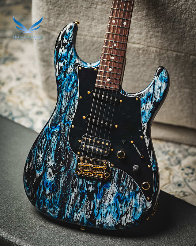 James Tyler USA Studio Elite HD-Black and Blue Shmear Semi-Gloss SSH w/Rosewood FB, Faux Matching Headstock, Gold HW, Midboost & Bypass Button image 1
