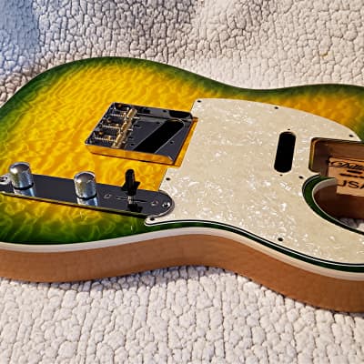 Bottom price on a KIller 5A maple top USA made Bound Alder body in the Rare Green Dragon. Made for a Tele neck. # GDT-1 image 12