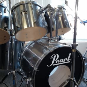 6 Piece Pearl Export Series 1995 Silver Drum Set with 5 Cymbols and Hi Hat image 1