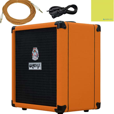 Orange Crush Bass 25 Guitar Combo Amp Bundle with 10ft Orange Woven Instrument Cable and Liquid Audio Polishing Cloth 1x8” 25 Watts, 3 Band EQ & Integrated Chromatic Tuner