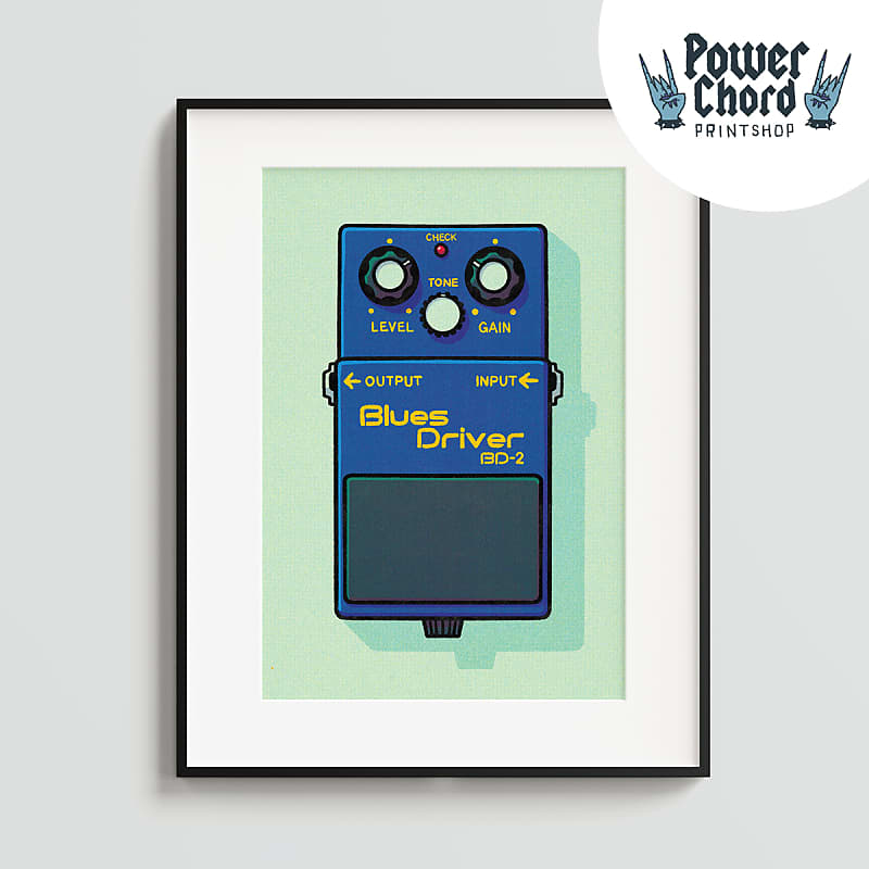 Blues Driver BD2 Poster, Guitar Pedal Art Print, For Mancave, Reverb