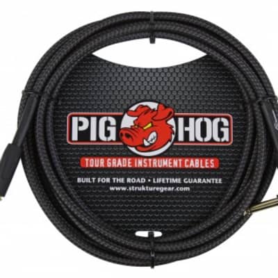 Pig Hog "Woven Black" Instrument Cable, 10ft Right Angle w/ FREE SAME DAY SHIPPING
