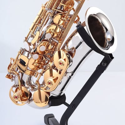 OPUS 351NL Eb ALTO SAXOPHONE, NICKEL PLATED BODY, DARK GOLD LACQUER KEYS, HIGH #F KEY,  LEATHER PADS, ABS CASE image 3