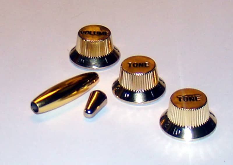 Strat Knob set, Gold Finish, With Switch Tip and Tremolo Arm Reverb