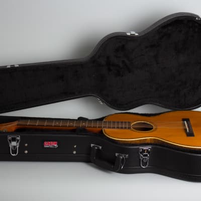 Concert Size Flat Top Acoustic Guitar, labeled Galiano,  c. 1925, black hard shell case. image 10