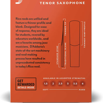 Rico Tenor Saxophone Reeds, Strength 4, 10-pack image 3