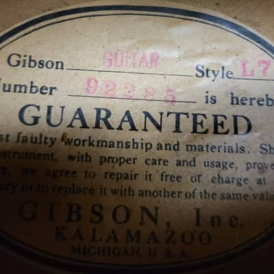 1935 Gibson L-7 Archtop Acoustic Guitar W/OHSC Block Inlays Pre War 17" X Braced image 2