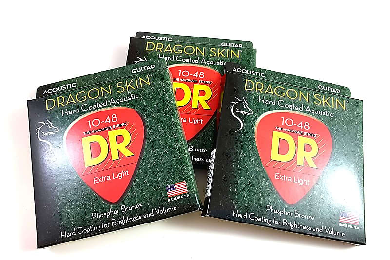 DR Guitar Strings Acoustic Dragon Skin 3 Pack 10 48 Extra Reverb UK