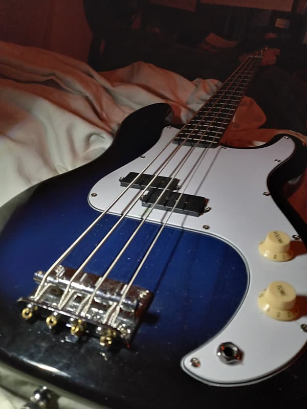 P Bass clone 1999 blue black burst with gig bag image 1
