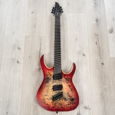 Mayones Duvell Elite VF BKP 6 Multi-Scale Guitar, Ebony Fretboard, Trans Jeans Black Red Burst Satin image 3