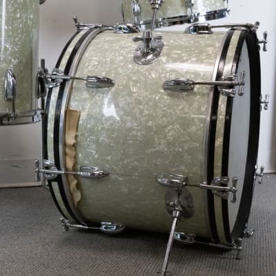 1960s Rogers 14x20 9x13 and 16x16 White Marine Pearl Drum Set image 5