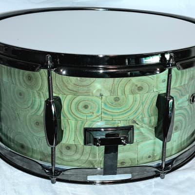 MARTIAL PERCUSSION Custom Puzzle-Stave Snare Drum - Mingled Green Goo Glaze image 4