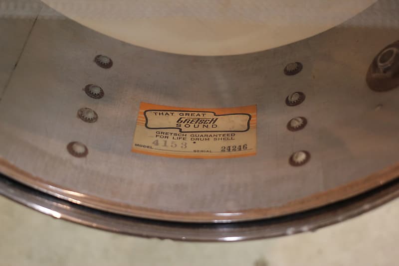 Gretsch Round Badge 4153 Floor Show 14x6.5" 16-Lug Snare Drum Wrap Finish 1958 - 1971 image 5