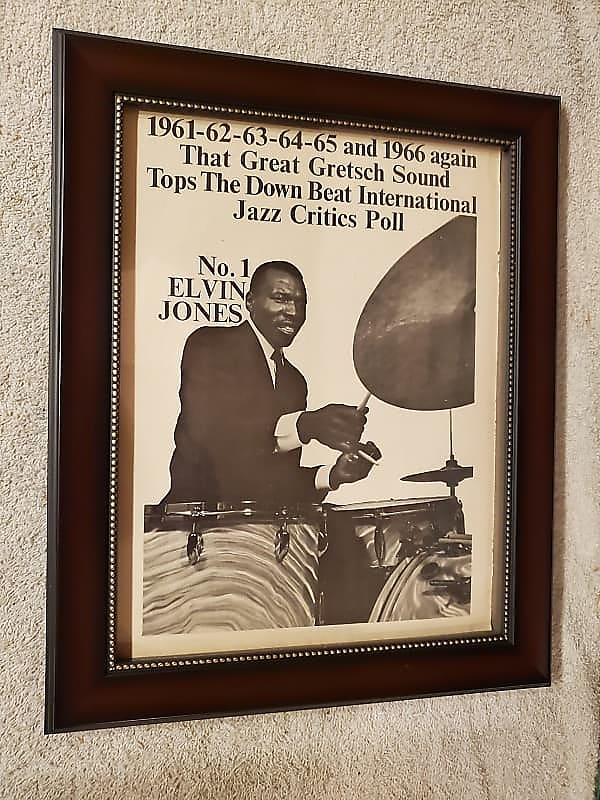 Immagine 1966 Gretsch Drums Promotional Ad Framed Elvin Jones Jazz Critics Poll Winner 6 Years Original - 1