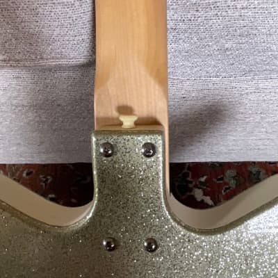 Left Handed Dan Electro Bass Guitar-Silver-Gold Sparkle image 11