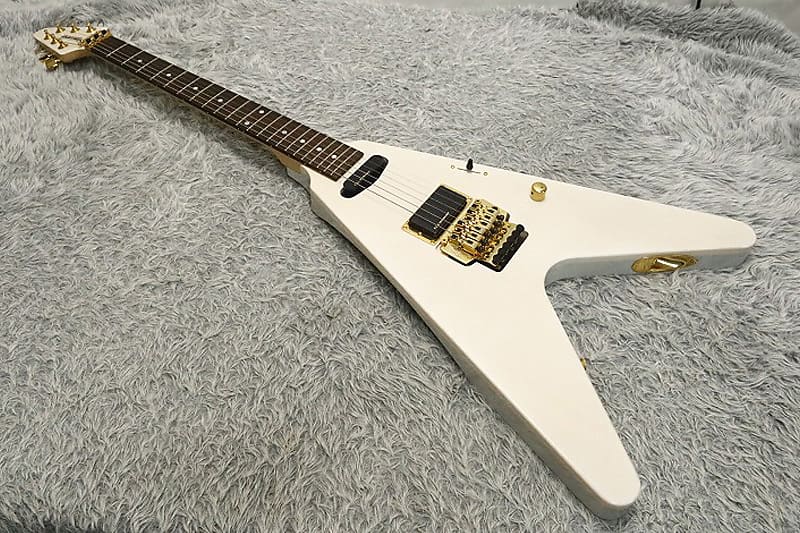 1990's made Fernandes Flying-V FV-80K See through white | Reverb