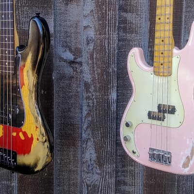 READ!!! 2-4-1 - FENDER - Precision Bass(es) Lefty - 1977 - Burst - Heavy Relic/Shell Pink image 3