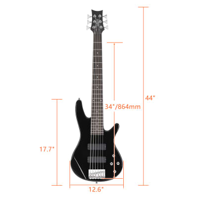 Glarry Full Size GIB 6 String H-H Pickup Electric Bass Guitar Bag Strap Pick Connector Wrench Tool 2020s - Black image 10
