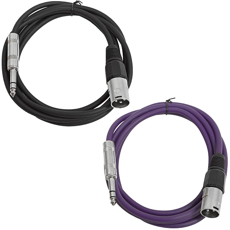 2 Pack of 1/4 Inch to XLR Male Patch Cables 6 Foot Extension Cords Jumper - Black and Purple image 1