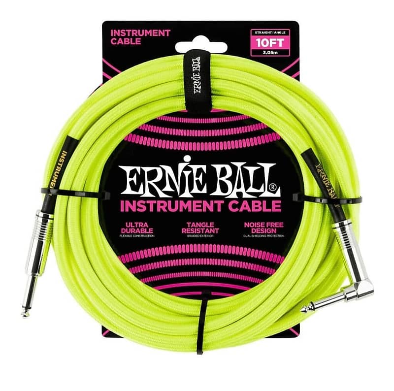 Ernie Ball 10ft Braided Instrument Cable Lead - Neon Yellow image 1