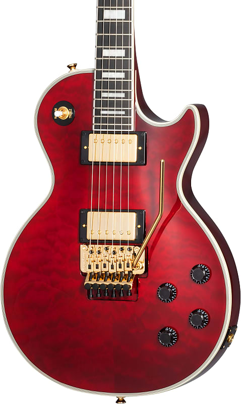 Mint Epiphone Alex Lifeson Les Paul Custom Axcess Quilt Ruby w/case image 1