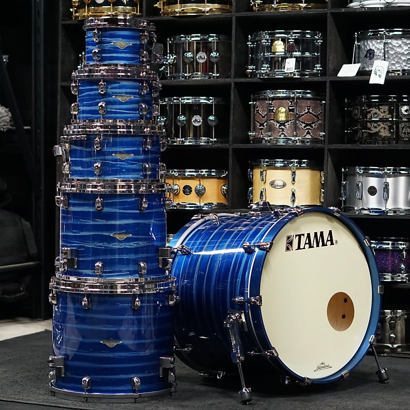 Tama Starclassic Maple 6 Piece Drum Set Ocean Blue Ripple Reverb 