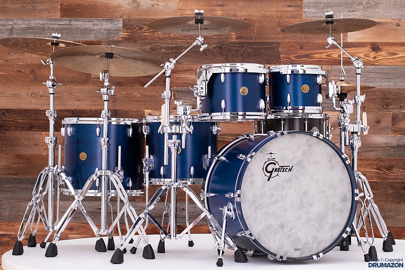 GRETSCH USA CUSTOM 5 PIECE DRUM KIT, SATIN AZURE BLUE, CIRCA | Reverb