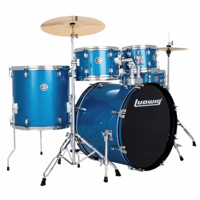 Ludwig LC195 Accent Drive 5-Piece Complete Drum Set with Cymbals and Hardware, Blue Sparkle image 1