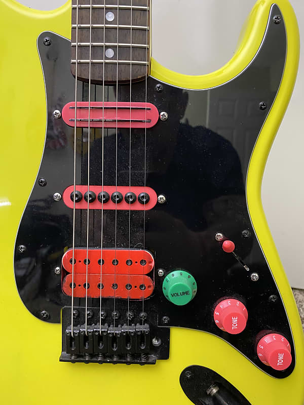Custom 80's super strat style guitar 1988 neon yellow | Reverb