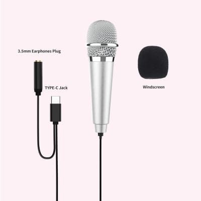 Usb C Mini Karaoke Microphone For Android Phone, Laptop, Tablets Small Asmr  Microphone For Voice Video Recording Singing, Vlogging, Podcasting   (1 Pcs Silver)