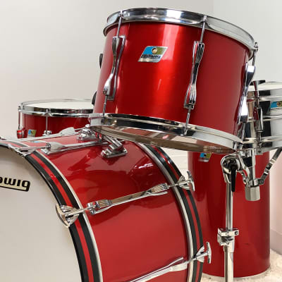 Ludwig 70s Mach 4 drum set 13/16/24/5x14 Supra and canister throne. Red Silk image 3
